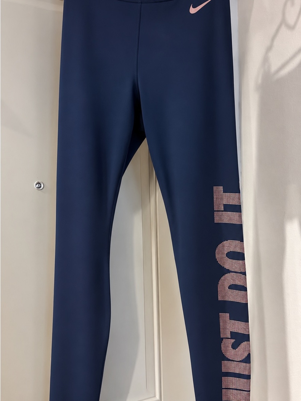 Nike Navy Leggings with Pink Swoosh and Pink 'JUST DO IT' Side